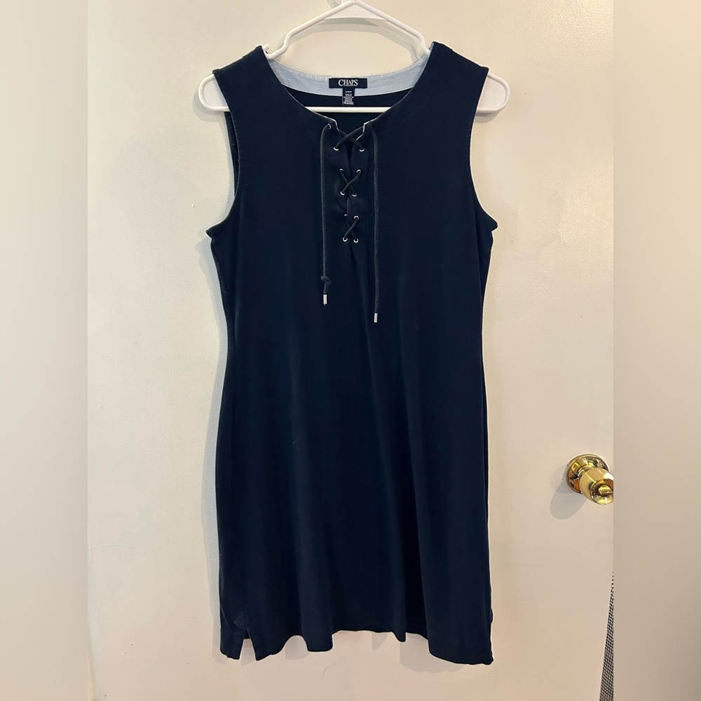 Navy Lace-Up Sleeveless Dress
